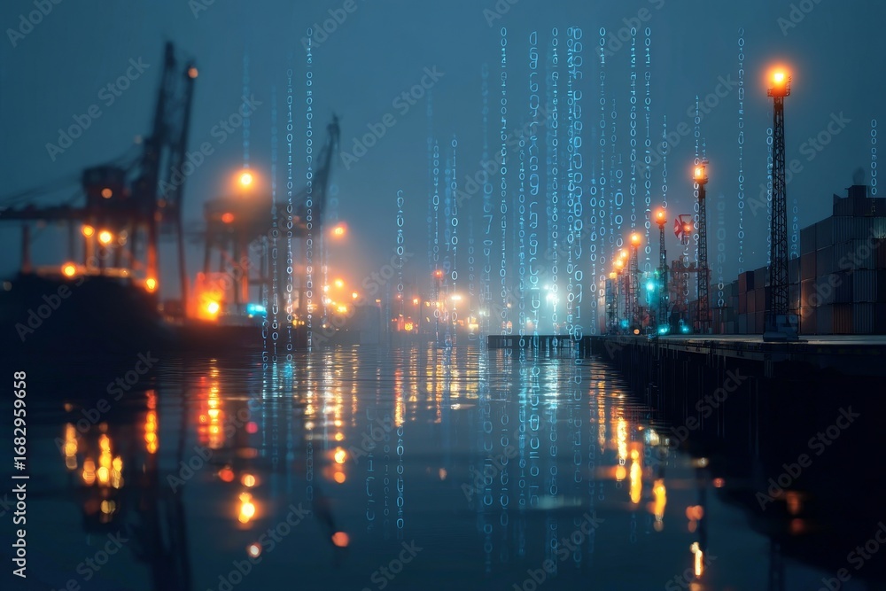 Poster vision through a cyber port exploring digital oceans and future technologies in maritime hubs