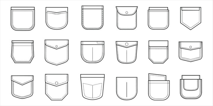 Collection of various styles of flat fashion pockets for clothing design and illustration vector