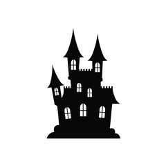 Haunted castle silhouette with pointed towers and windows