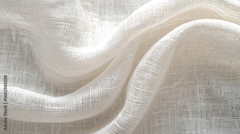 Poster Elegant Woven Pattern of Delicate White Linen Fabric with Soft Drapes and Subtle Texture Details