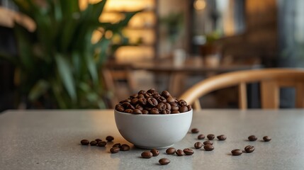 Coffee Beans, close-up of roasted Arabica beans with rich brown tones and detailed textures, symbol of authentic café culture and artisanal coffee lifestyle.
