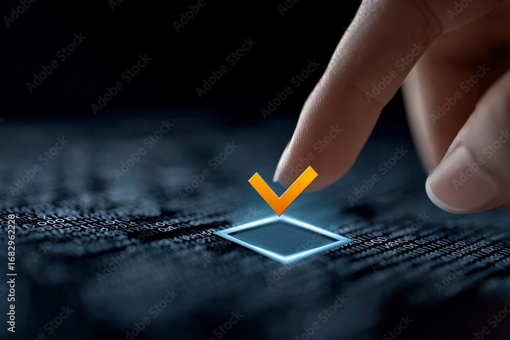 Poster a person engaged in cyber security surrounded by advanced technology and digital code elements