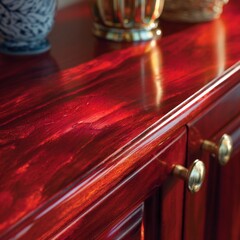 Obraz premium Elegant Wooden Surface with Textured Grain and Decorative Items