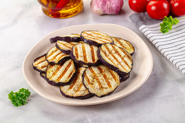 Tasty grilled eggplant round slices