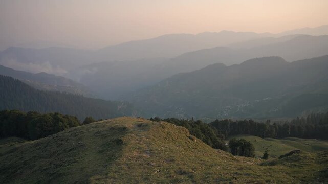 India's breathtaking mountain views boast majestic peaks, lush valleys, and serene landscapes in Shoja Himachal pradesh india.	