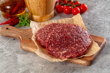 Raw beef burger cutlet for grill