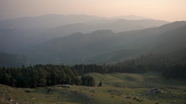 India's breathtaking mountain views boast majestic peaks, lush valleys, and serene landscapes in Shoja Himachal pradesh india.	
