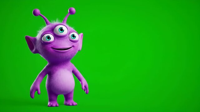 Purple Alien Character on Green Screen