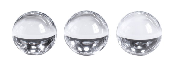 Three clear, spherical objects, seemingly hollow