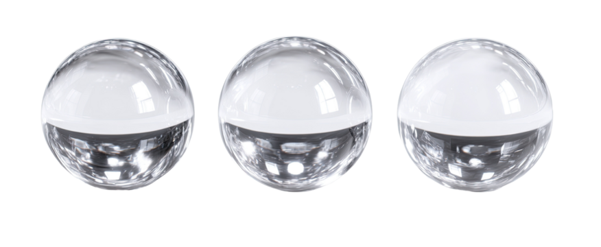 Three clear, spherical objects, seemingly hollow