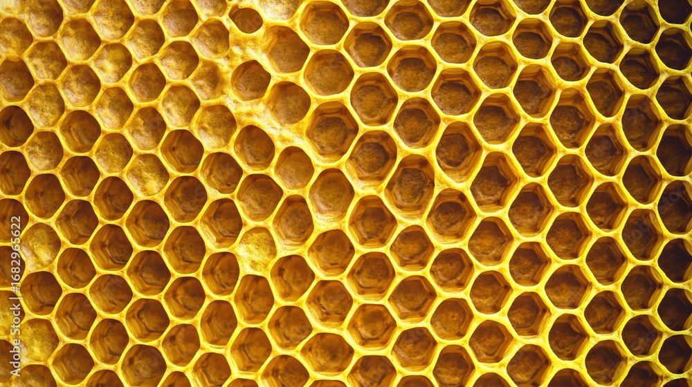 Poster close up of honeycomb pattern with intricate hexagonal beeswax cells in a natural beehive