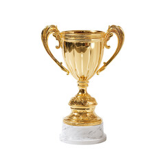 Golden trophy with marble base.  Ornate,  bowl-shaped,  gold-plated,  decorative,  achievement,  competition,  victory,  excellence,  award,  championship,  isolated,  elegant