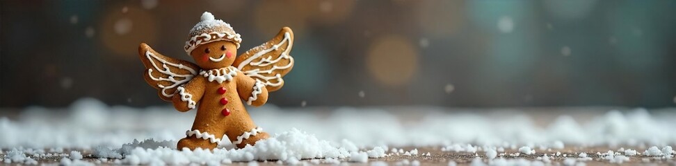 Whimsical Gingerbread Angel on Rustic Wood Festive Holiday Baking Decoration
