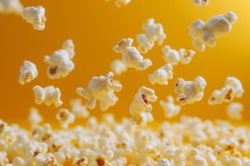 Popcorn flying on a yellow background