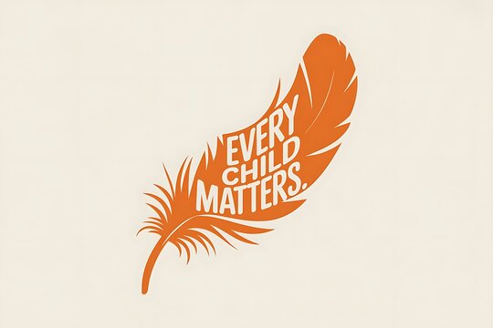 Orange feather graphic with the words Every Child Matters, a powerful message of hope.