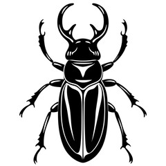 Minimilist illustration of a stag beetle with prominent mandibles and segmented legs in black and white style vector