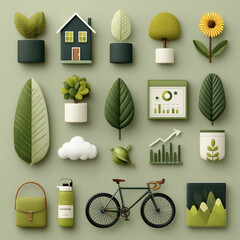 Corporate sustainability strategy illustrations with green elements