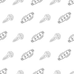 doodle food and beverage seamless pattern. food background