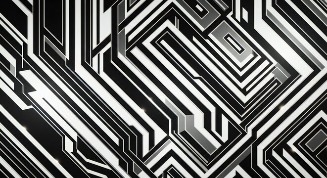 Fototapeta Dynamic abstract geometric pattern in black, white, and gray, perfect for modern design projects, websites, and branding.