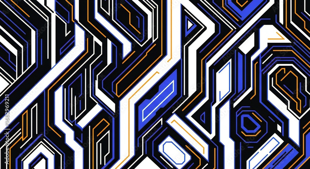 Poster dynamic digital circuit board design with vibrant colors and geometric patterns, perfect for tech, i