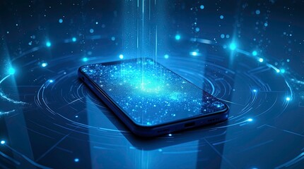 Futuristic Smartphone with Digital Interface and High-Tech Holographic Elements