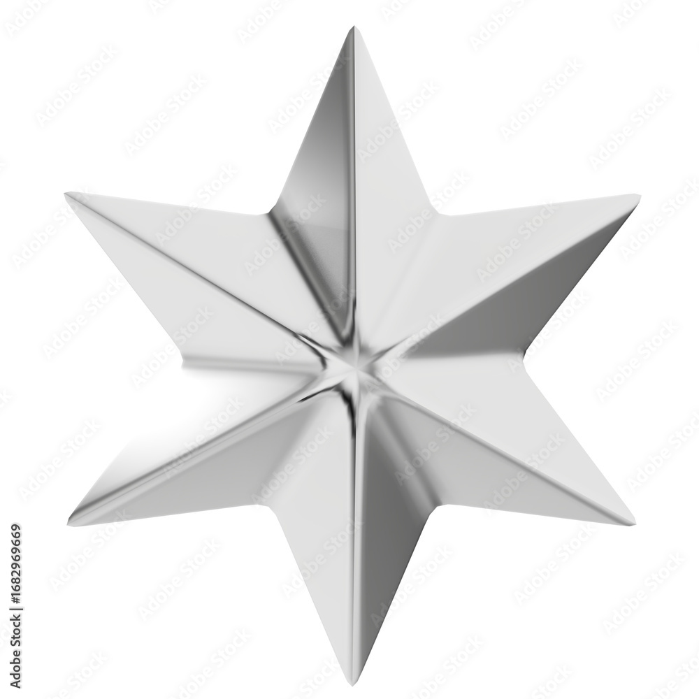 Poster high-resolution digital art of a precise, six-pointed star icon. the clean, polished metallic surfac