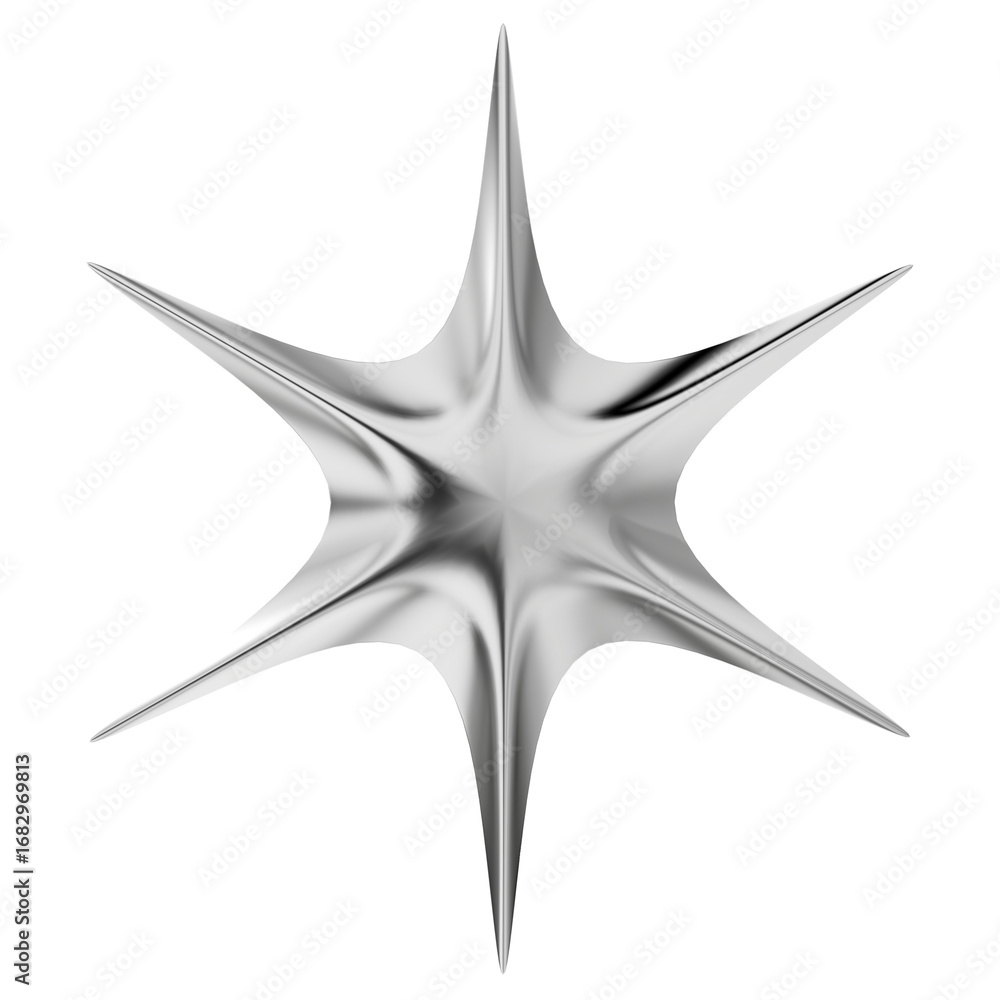 Poster a 3d render of a futuristic, six-pointed star with sharp, twisting points. this dynamic graphic is i