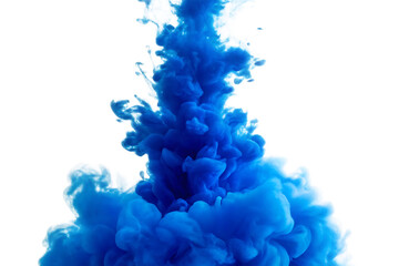 Fototapeta premium A vibrant cloud of blue ink dispersing in clear water against a bright white background scene capture