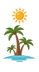 Vibrant tropical island scene with lush palm trees basking under a radiant sun, perfect for summer vacation vibes and beach advertising.