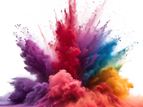 Explosion of vibrant colors creating a dynamic and abstract cloud against a bright white background