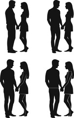 Silhouette, couple, holding, hands, romantic, pose, man, woman, standing, facing, each, other, love, relationship, affection, connection, togetherness, intimacy, black, outline