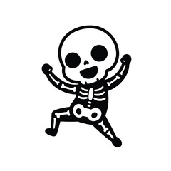 Kawaii skeleton dancing joyfully icon black