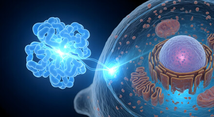 Artistic depiction of a protein binding process with a cell nucleus detail