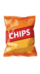 Open bag of crispy potato chips isolated on white background