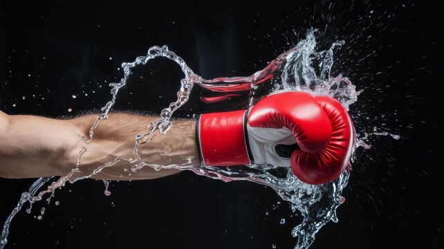 A dynamic image showcasing a boxing glove punching through water, capturing the energy and intensity of the sport.