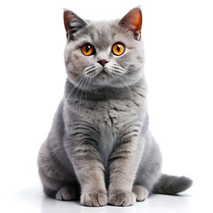 Fototapeta premium British Shorthair Cat: Stunning Gray Fur, Intense Orange Eyes