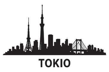 Fototapeta premium black silhouette of Tokyo city Vector on gray background