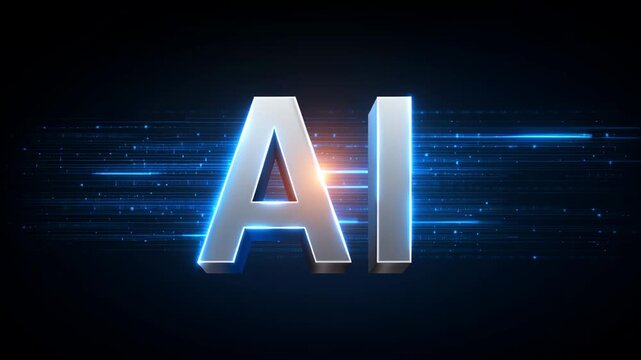 An illustration of the glowing text "AI" in the center, with a futuristic circuit board background in blue tones, symbolizing artificial intelligence.