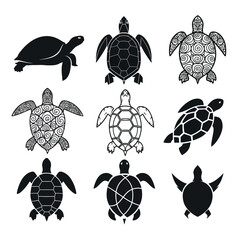 Vector illustration of set of turtle silhouettes for design use