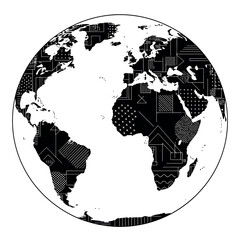 Vector illustration of world map illustration with geometric patterns