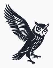 Owl Bird Aves Animal Vector Logo in Black and White, Minimalist and Simple Design, Perfect for Wildlife Branding, Nature Illustration, and Unique Animal Identity
