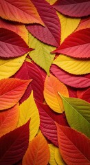 Colorful autumn leaves arranged in vibrant pattern, isolated on white background