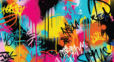 Adobe illustrator artwork vector illustration of abstract graffiti art with vibrant brush strokes, chaotic layers, and urban street style in bold colors for edgy creative design projects © Amie