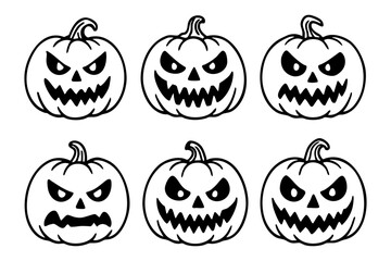 Obraz premium Halloween pumpkin set: spooky jack-o’-lantern faces with scary expressions, carved pumpkins for holiday decorations and vector designs.