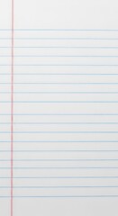 Blank lined notebook paper isolated on white background