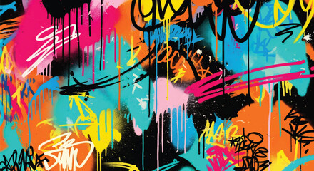 Adobe illustrator artwork vector illustration of abstract graffiti art with vibrant brush strokes, chaotic layers, and urban street style in bold colors for edgy creative design projects