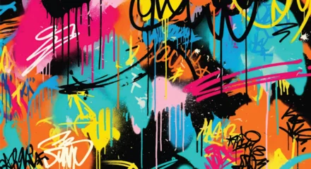 Fototapeten Graffiti Adobe illustrator artwork vector illustration of abstract graffiti art with vibrant brush strokes, chaotic layers, and urban street style in bold colors for edgy creative design projects  © Amie