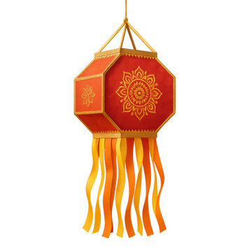 Aakash Kandil (Diwali lantern) &mdash; orange kandeel with ribbons, PNG on transparent background
