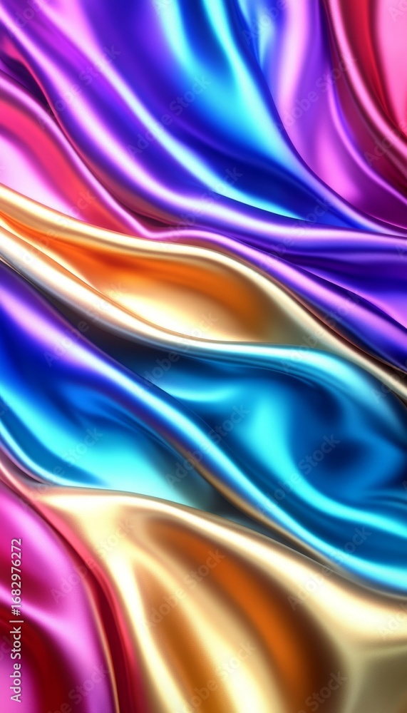 Poster vibrant and luxurious abstract silk texture with iridescent colors flowing in dynamic waves of art