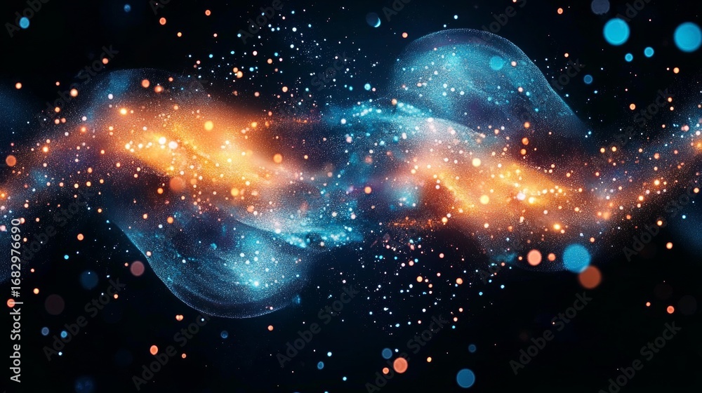 Aufkleber whimsical abstract dynamic blue and orange particles creating an illusion of elegant light bokeh
